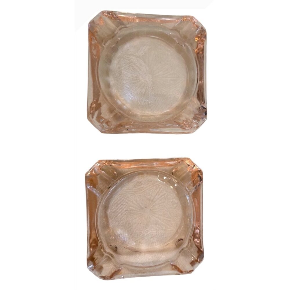 2 Depression Glass Ashtrays Jeanette Adam Pink Trinkets Jewelry Set of 2 Vintage - Picture 2 of 16